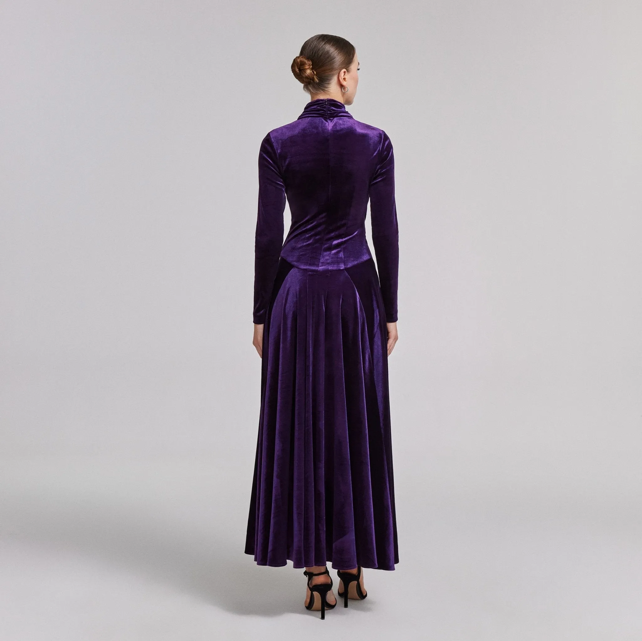 Purple Velvet Mock Neck Maxi Dress