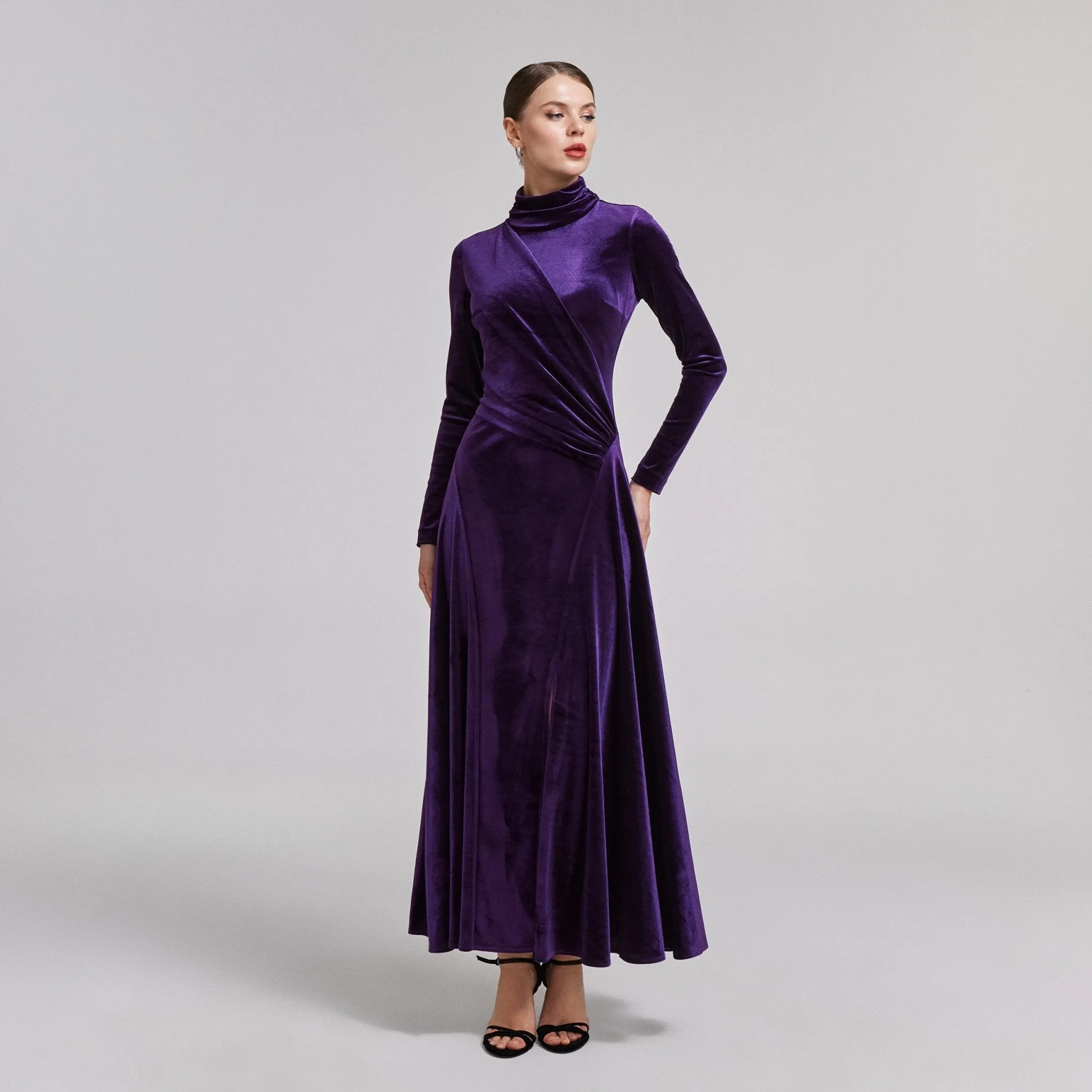 Purple Velvet Mock Neck Maxi Dress