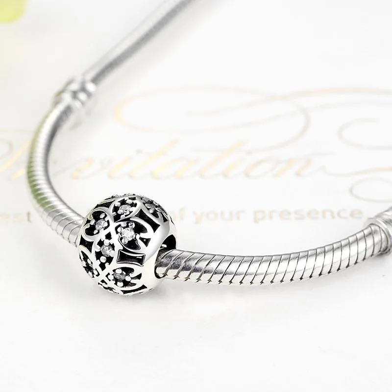 PY1242 925 Sterling Silver Flower Pattern Round Charm