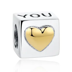 PY1326 925 Sterling Silver "I Love You" Gold-Color Heart Charm