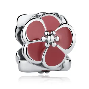 PY1328 925 Sterling Silver Red Enamel Flower Charm Bead