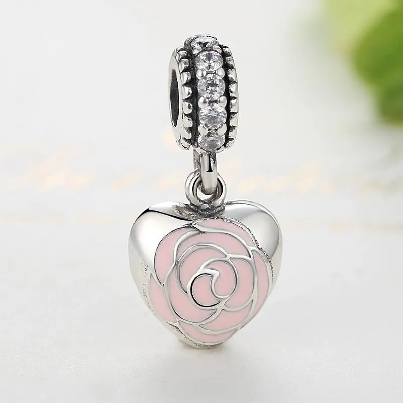 PY1336 925 Sterling Silver 2 Color Enamel Rose Heart Charm