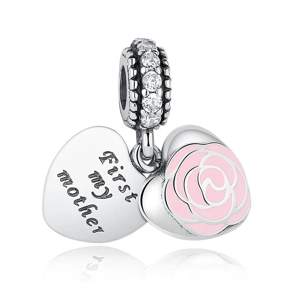 PY1336 925 Sterling Silver 2 Color Enamel Rose Heart Charm