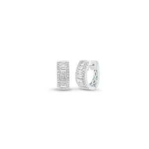 Round & Baguette Diamond Huggie Earrings