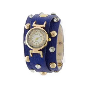 Royal Blue & Gold Crystal Belt Statement Watch