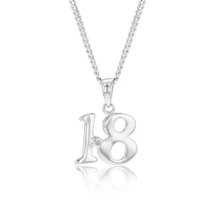 Silver Pendant Number 18 set with Diamond