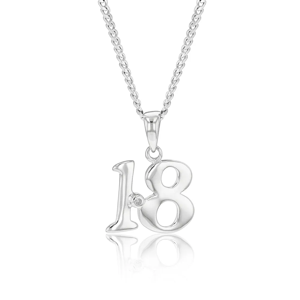 Silver Pendant Number 18 set with Diamond