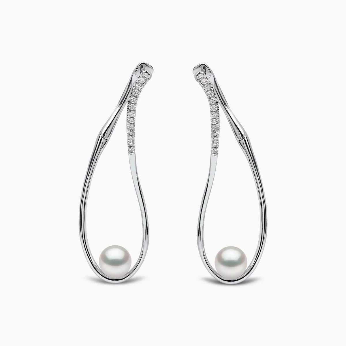 Sleek 18K Gold Akoya Pearl and Diamond Infinity Earrings