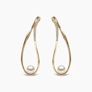 Sleek 18K Gold Akoya Pearl and Diamond Infinity Earrings