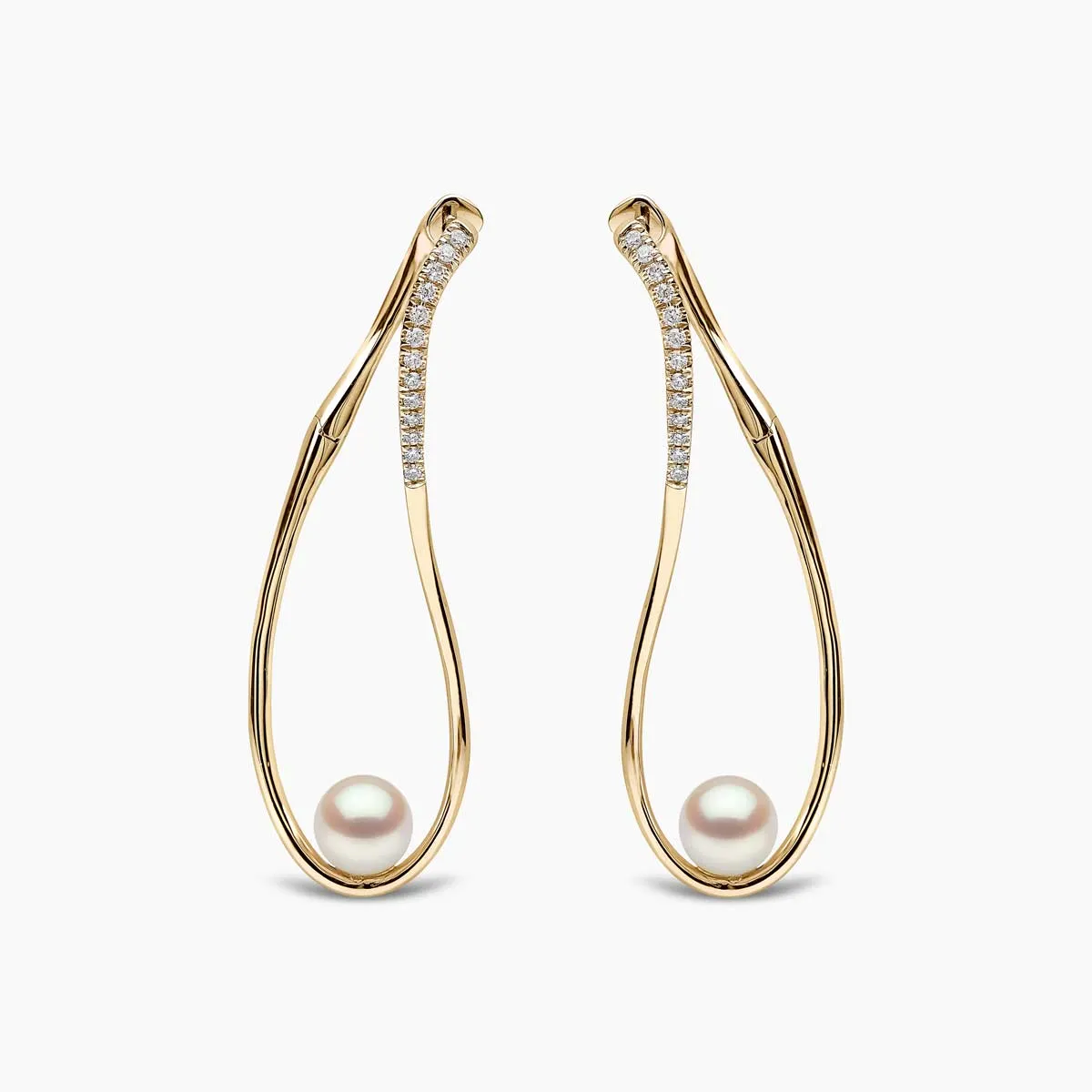 Sleek 18K Gold Akoya Pearl and Diamond Infinity Earrings