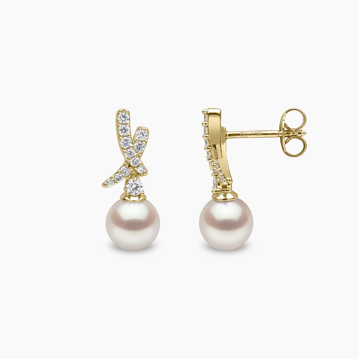 Sleek 18K Gold Akoya Pearl and Diamond Mini Cross Earrings