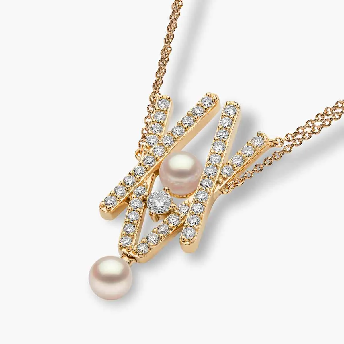 Sleek 18K Gold Pearl and Diamond Cross Necklace