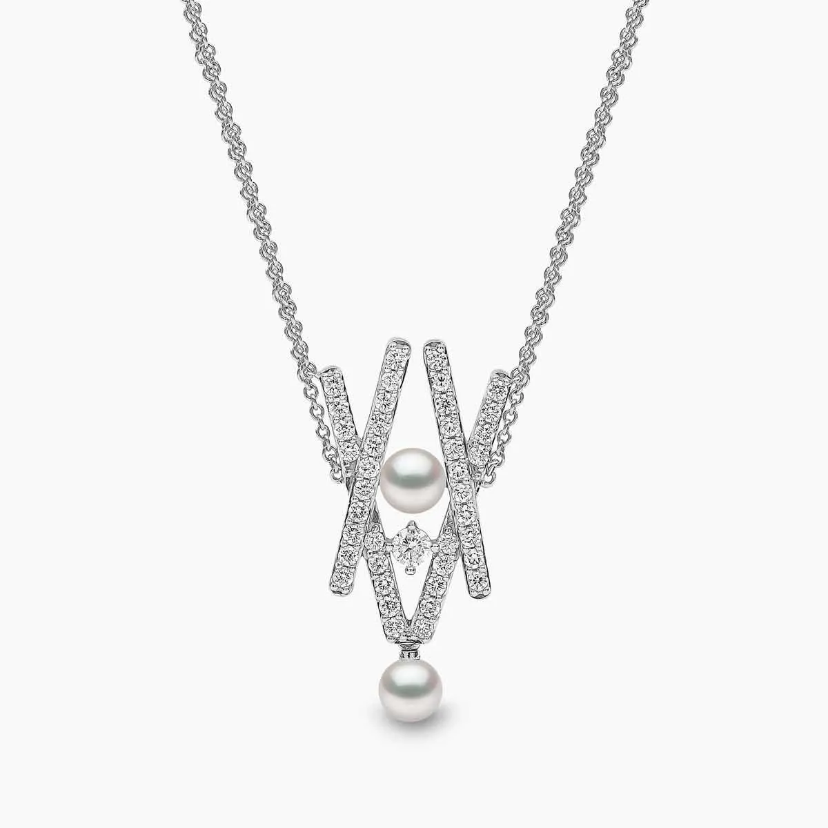 Sleek 18K Gold Pearl and Diamond Cross Necklace