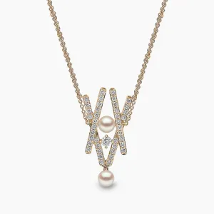 Sleek 18K Gold Pearl and Diamond Cross Necklace