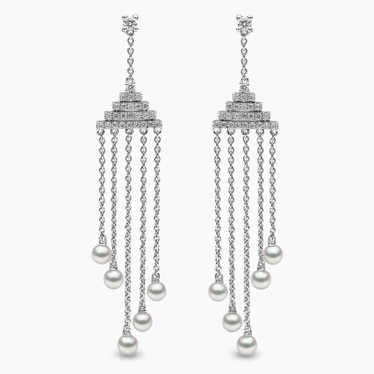 Sleek 18K Gold Pearl and Diamond Geometric Drop Earrings