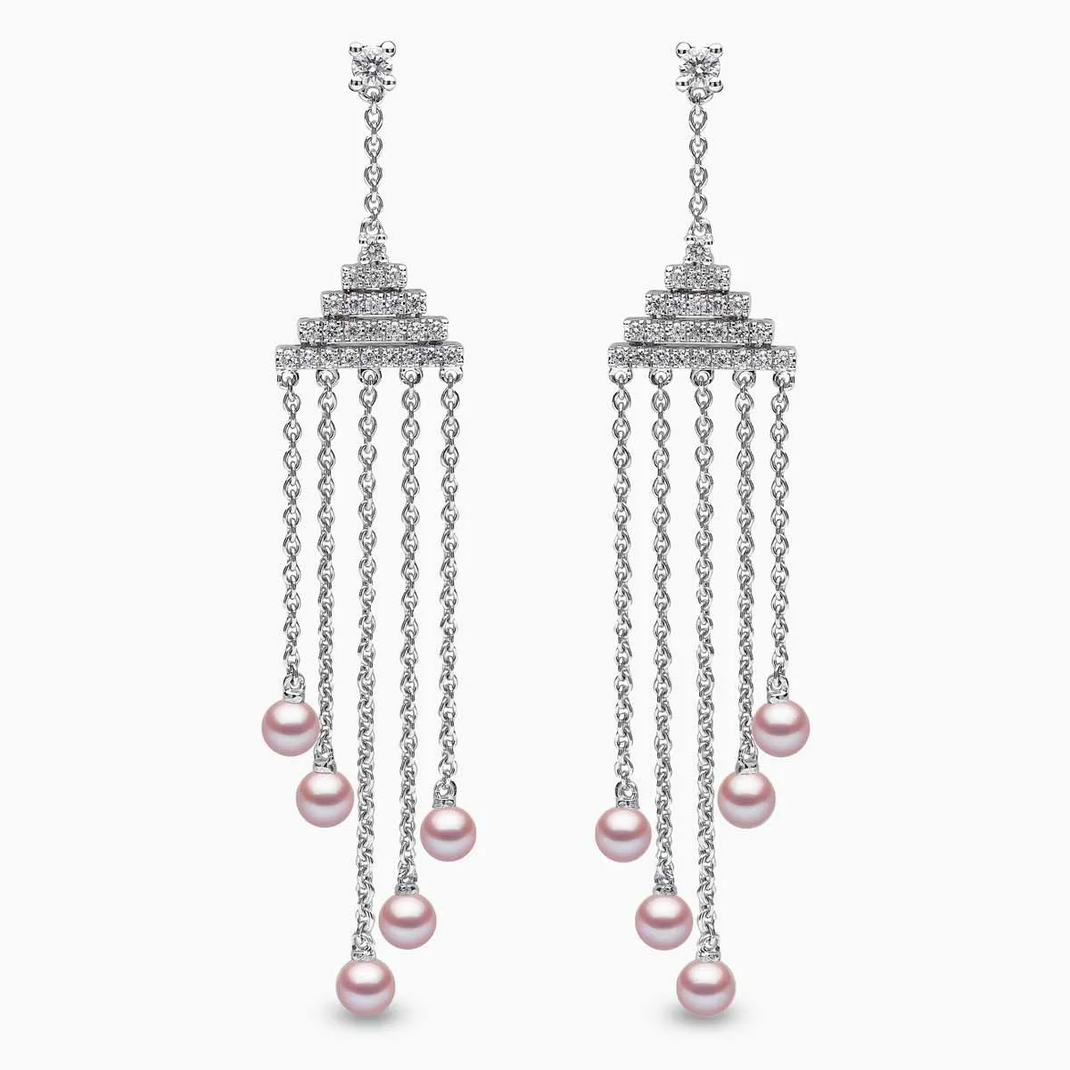 Sleek 18K Gold Pearl and Diamond Geometric Drop Earrings