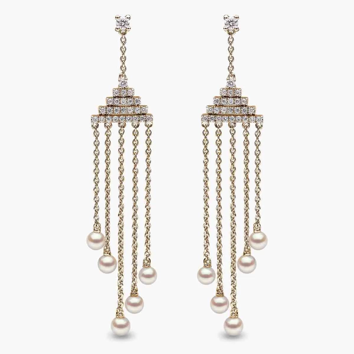 Sleek 18K Gold Pearl and Diamond Geometric Drop Earrings