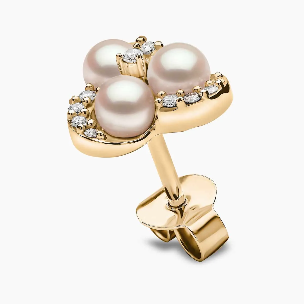 Sleek 18K Gold Pearl and Diamond Twist Stud Earrings