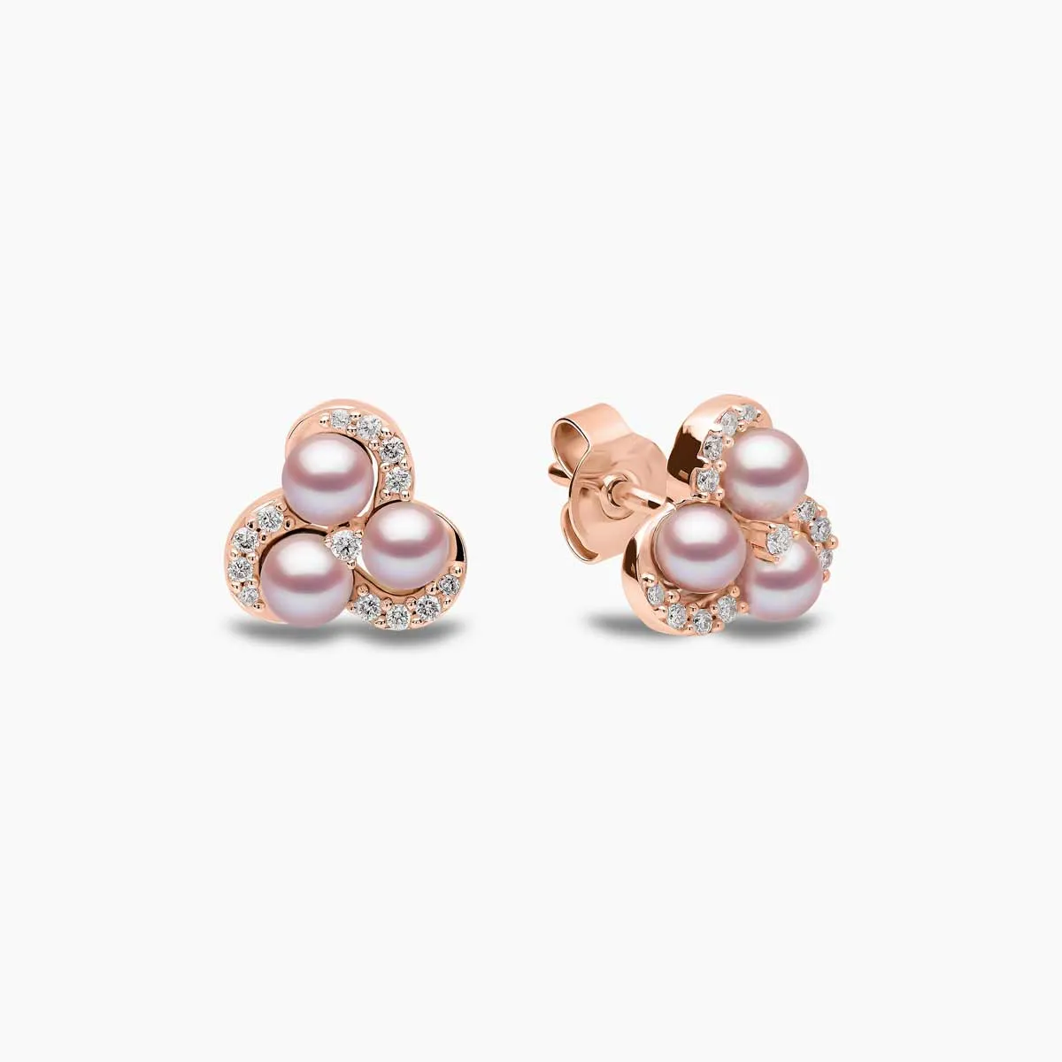 Sleek 18K Gold Pearl and Diamond Twist Stud Earrings