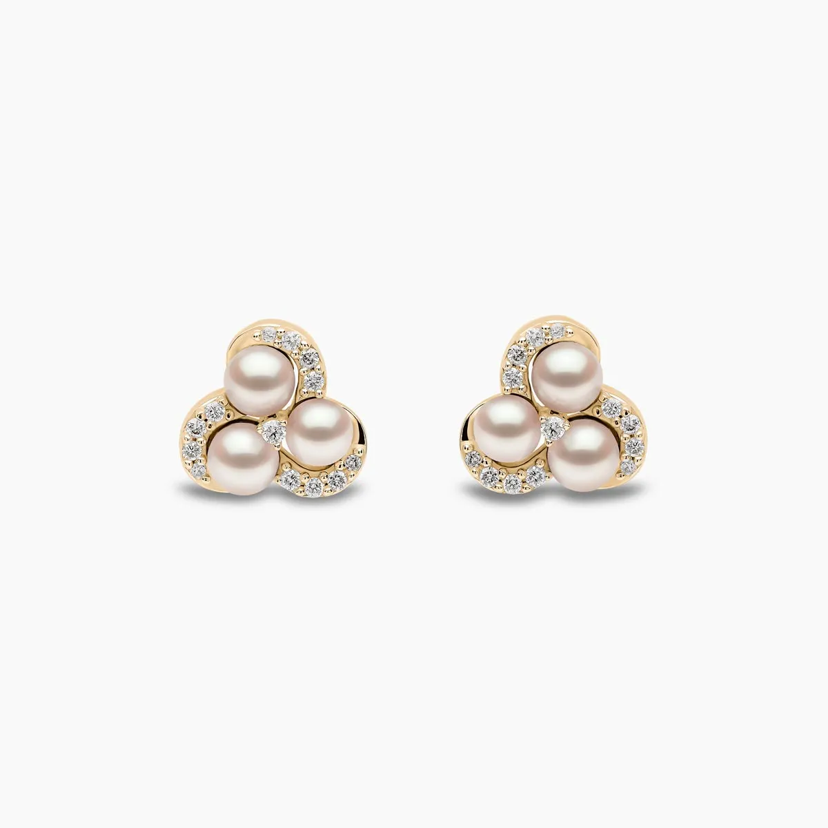 Sleek 18K Gold Pearl and Diamond Twist Stud Earrings