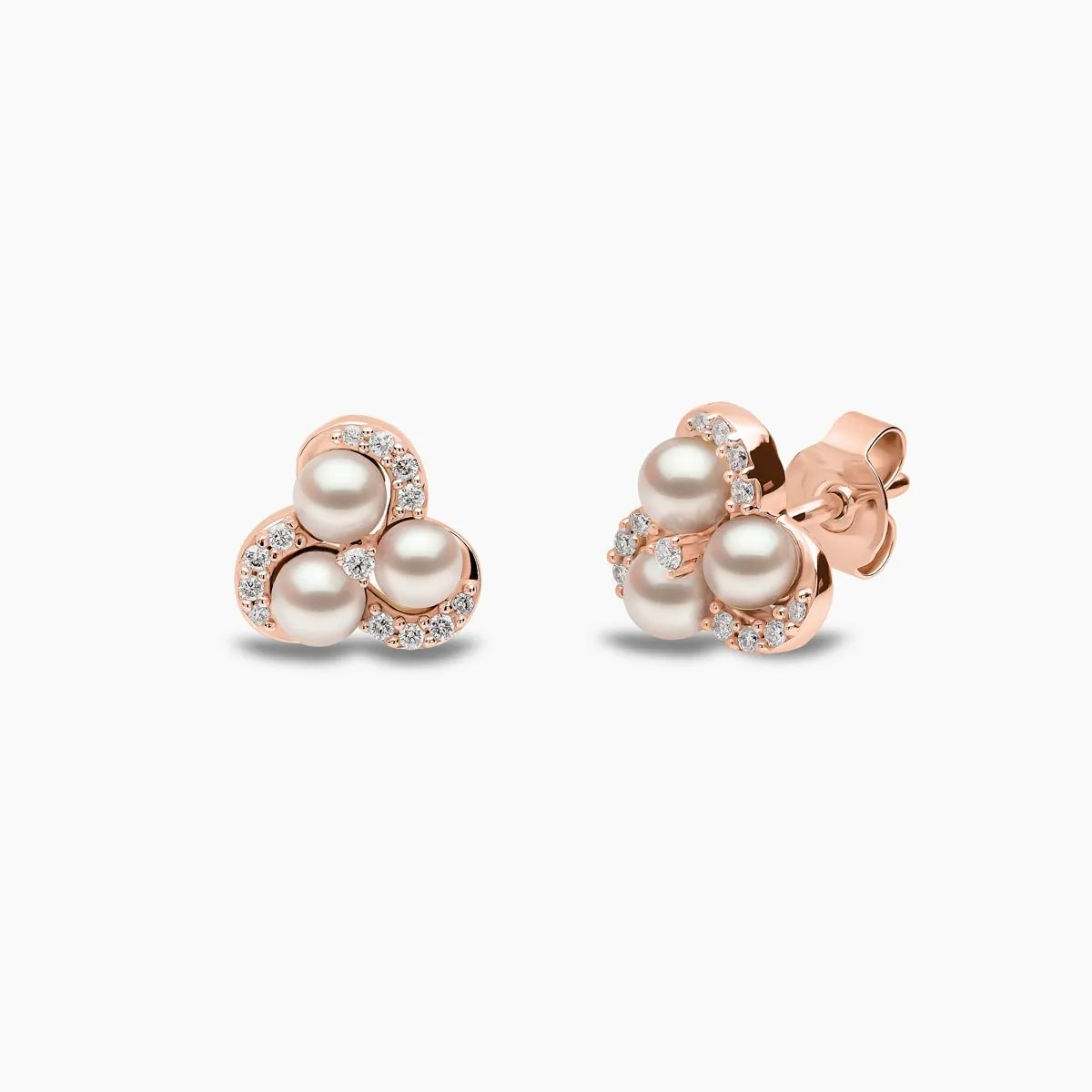 Sleek 18K Gold Pearl and Diamond Twist Stud Earrings