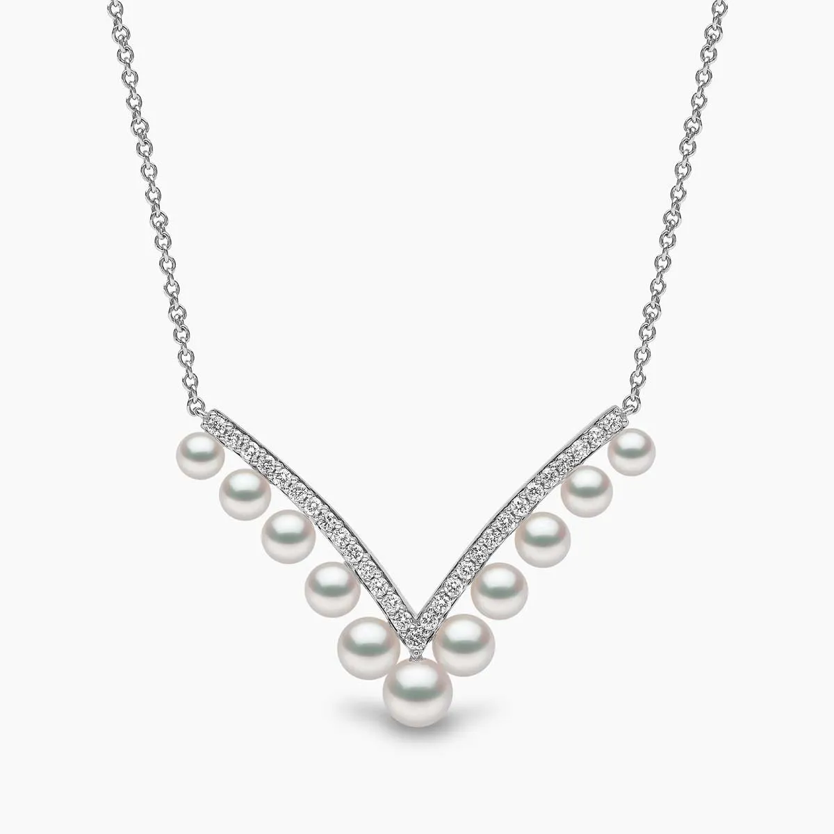 Sleek 18K Gold Pearl and Diamond V Necklace