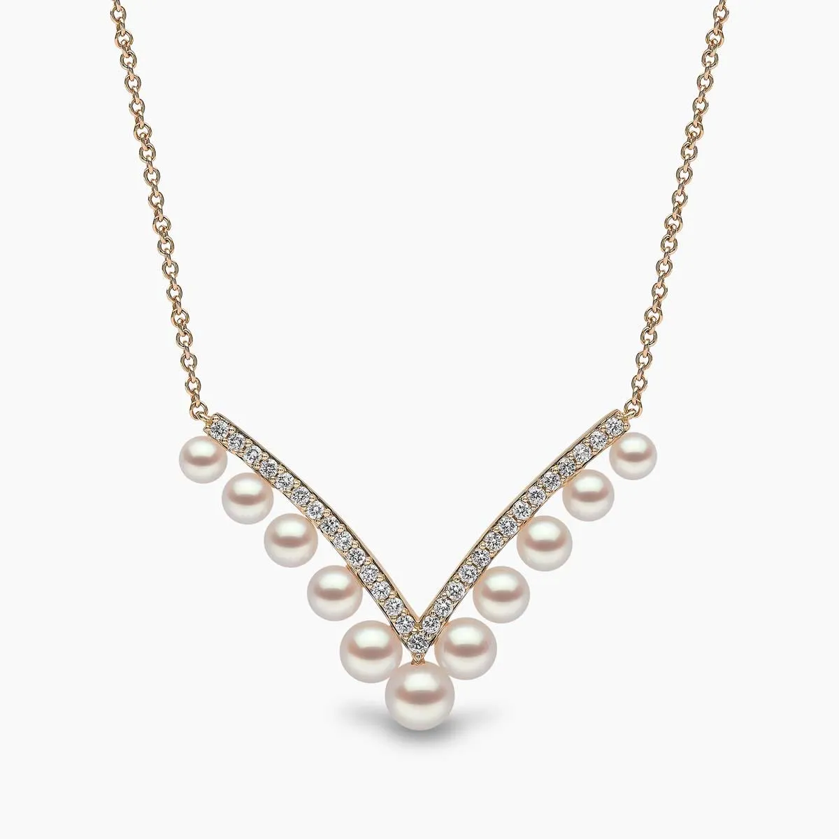 Sleek 18K Gold Pearl and Diamond V Necklace