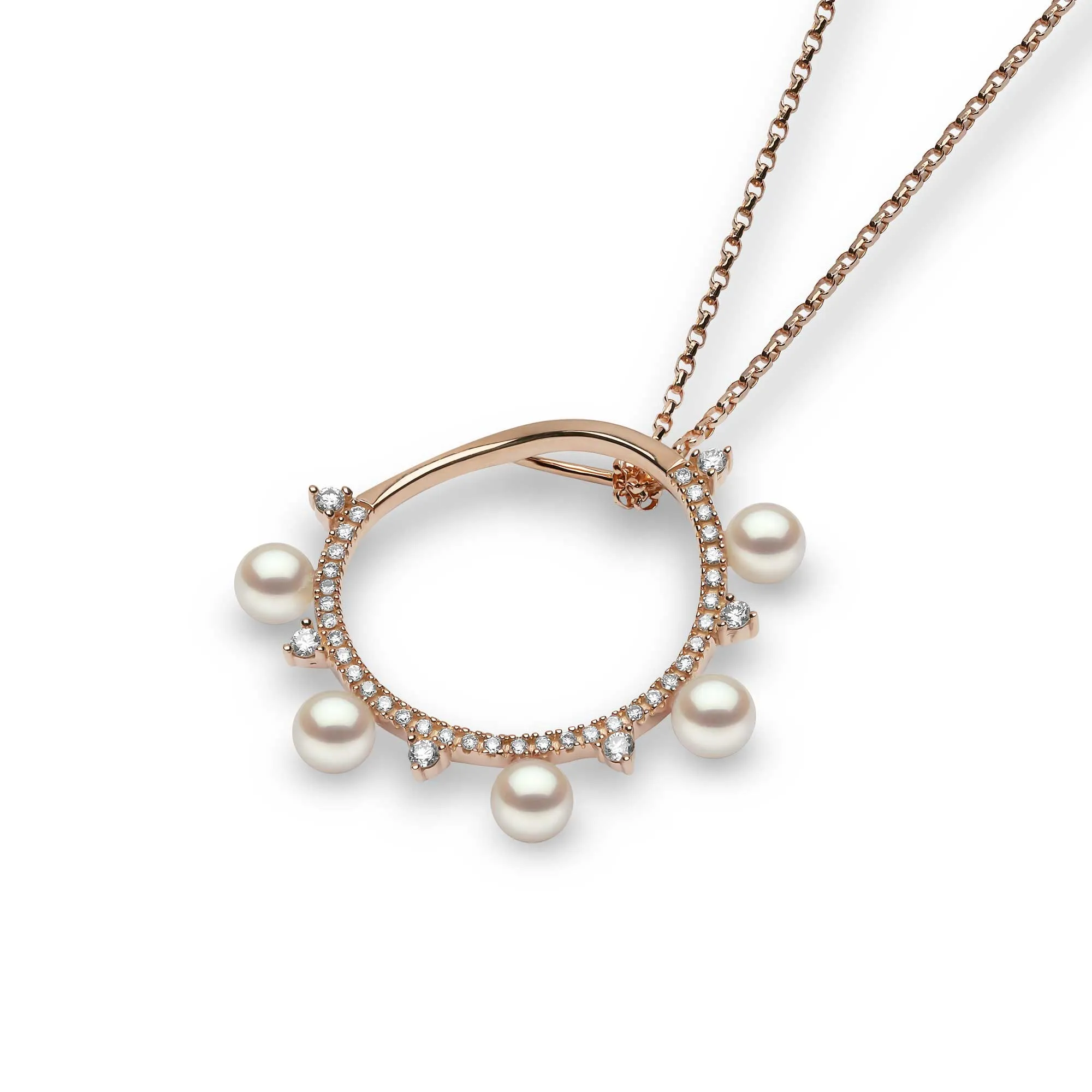 Sleek Akoya Pearl and Diamond Necklace in 18ct Rose Gold