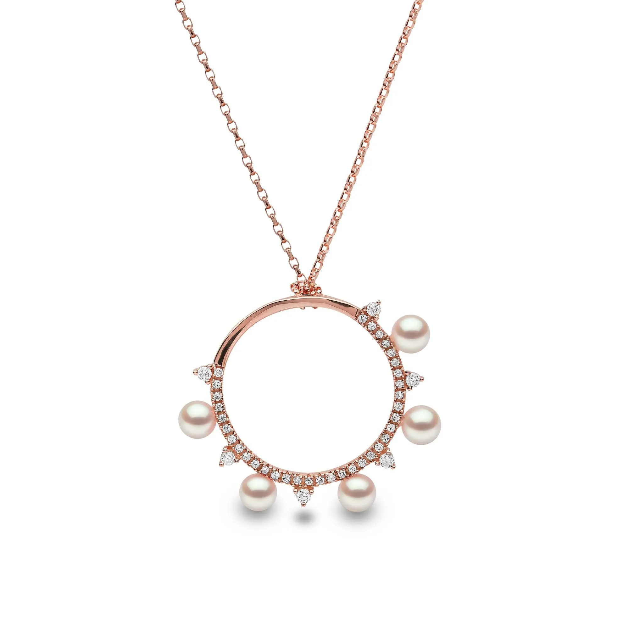 Sleek Akoya Pearl and Diamond Necklace in 18ct Rose Gold