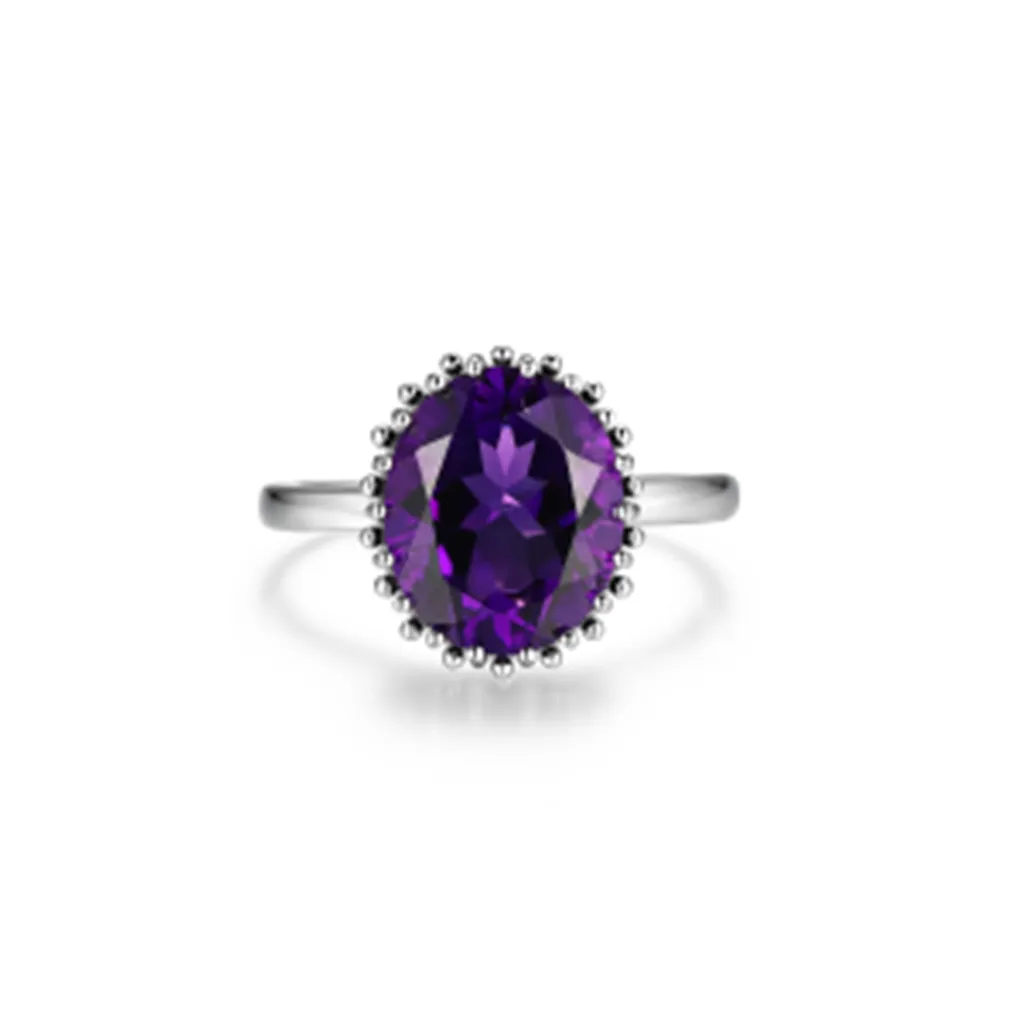 Sterling Silver Oval Amethyst Solitaire Ring by Samuel B.