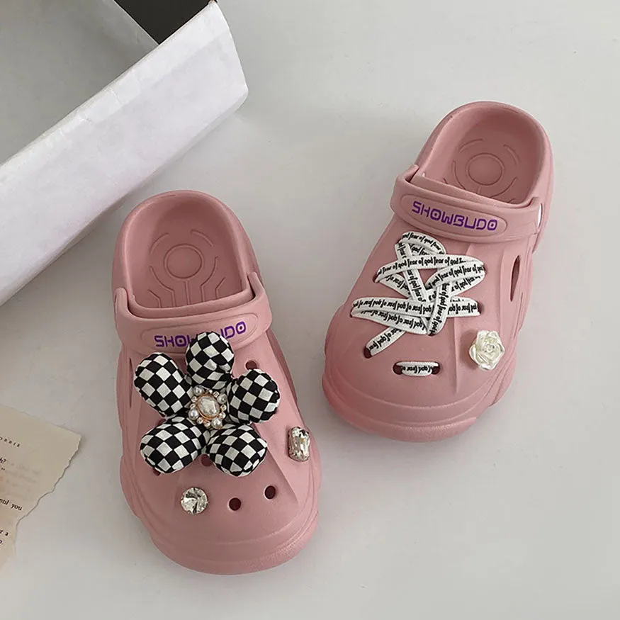 Stylish Checkerboard Floral DIY Garden Clog