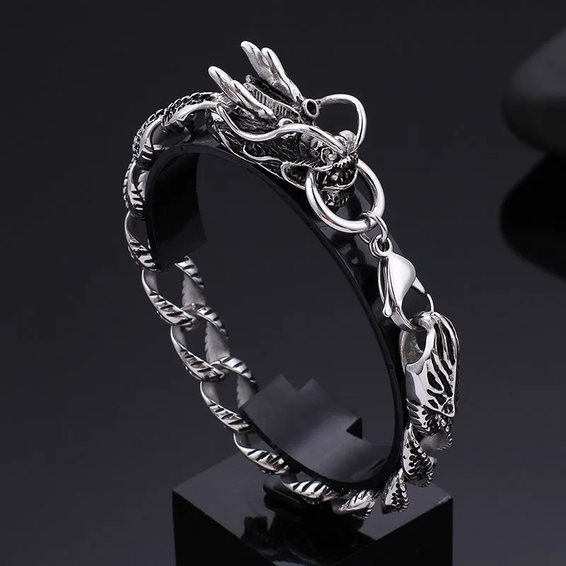 Stylish Dragon-Inspired Titanium Steel Bracelet for Men - Retro Stainless Steel Jewelry