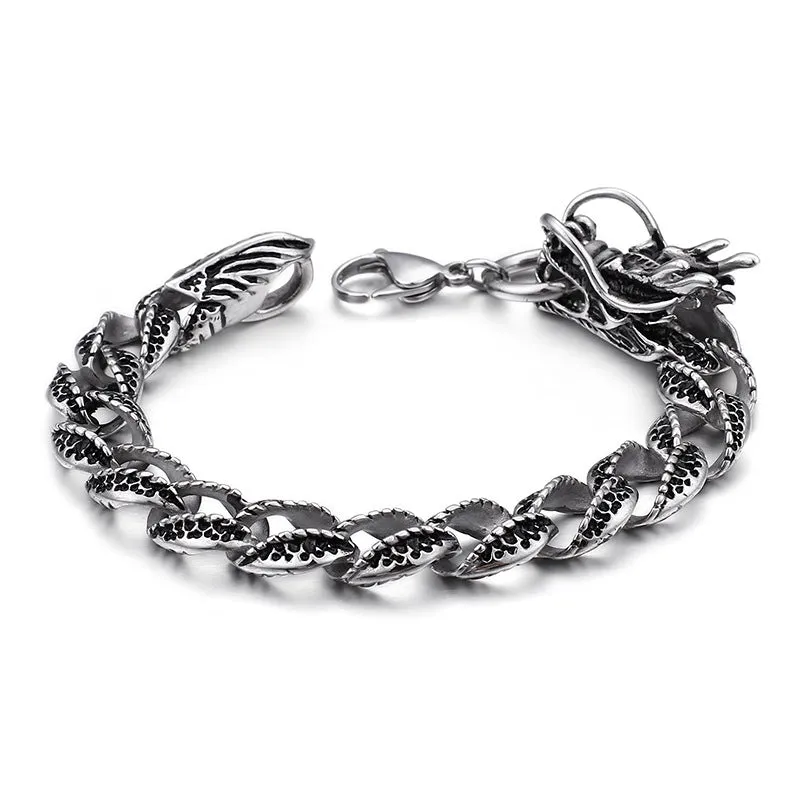 Stylish Dragon-Inspired Titanium Steel Bracelet for Men - Retro Stainless Steel Jewelry