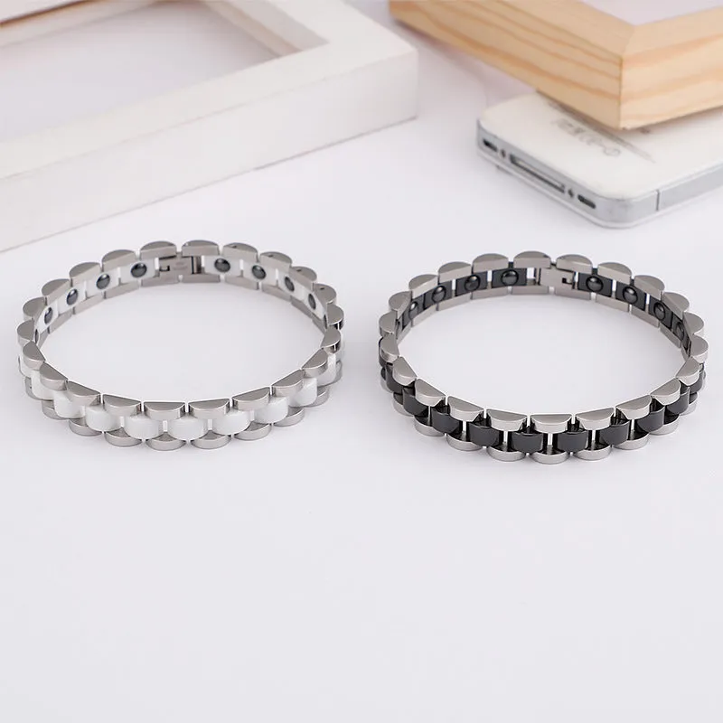 Stylish Korean Titanium Steel and Ceramic Personalized Men's Magnet Bracelet