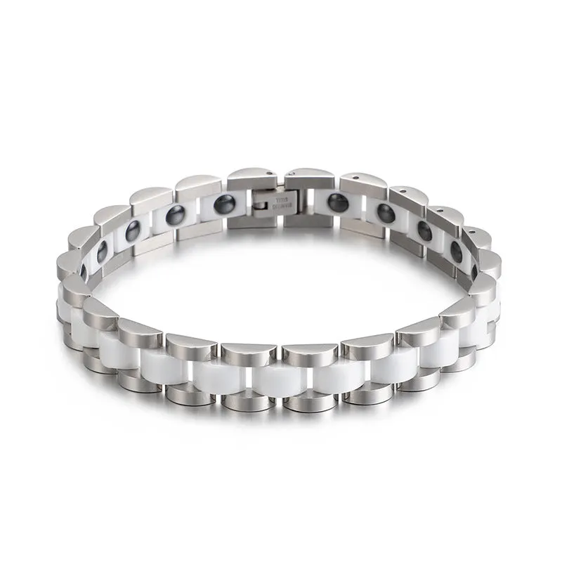 Stylish Korean Titanium Steel and Ceramic Personalized Men's Magnet Bracelet