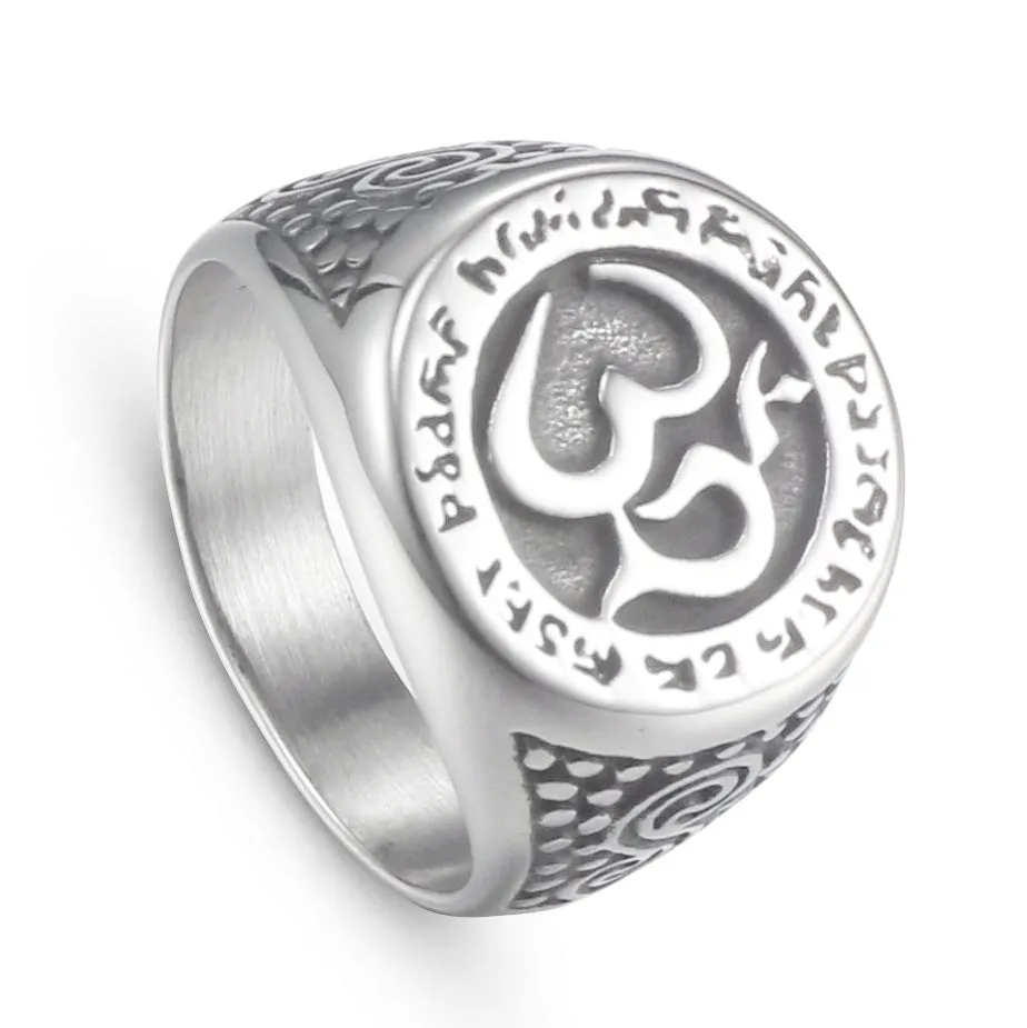 Stylish Retro OH Character Pattern Titanium Steel Ring for Men