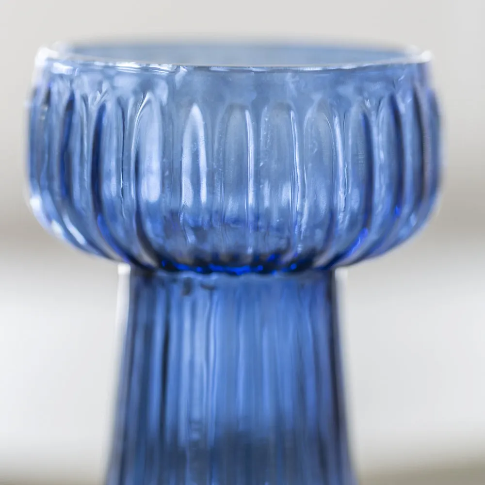 Vibrant Blue Ribbed Hyacinth Vase