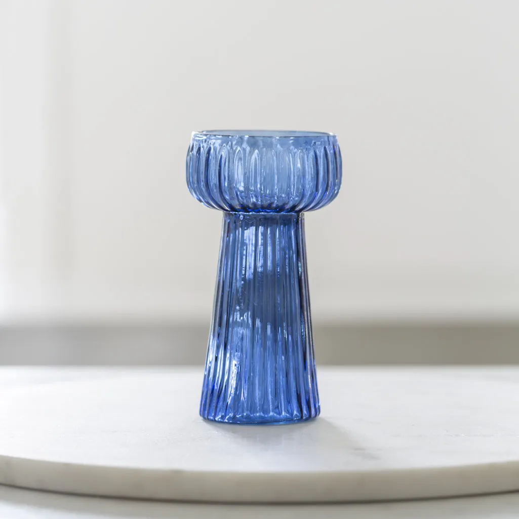 Vibrant Blue Ribbed Hyacinth Vase