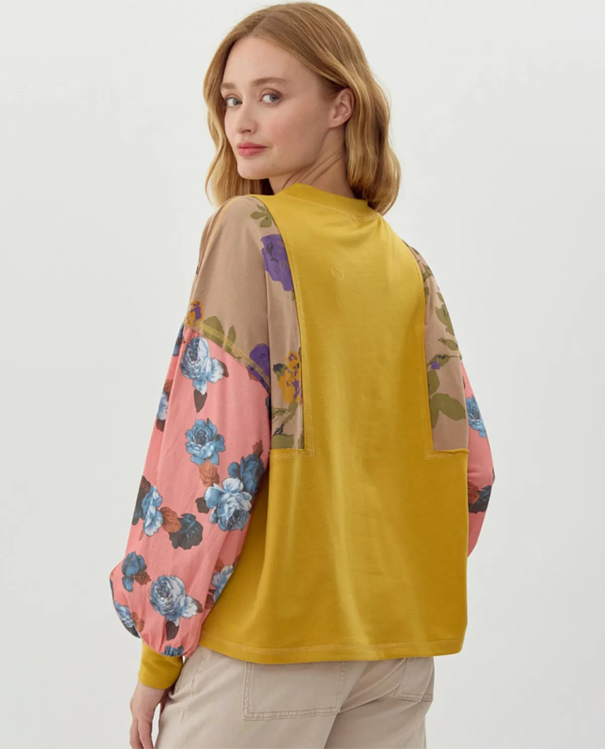 Vibrant Colorblock Floral Sleeve Top