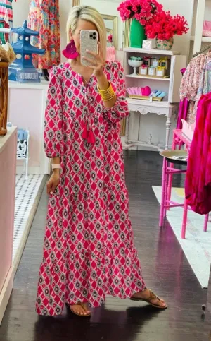 Vibrant Fuchsia Majesty Boho Maxi Dress