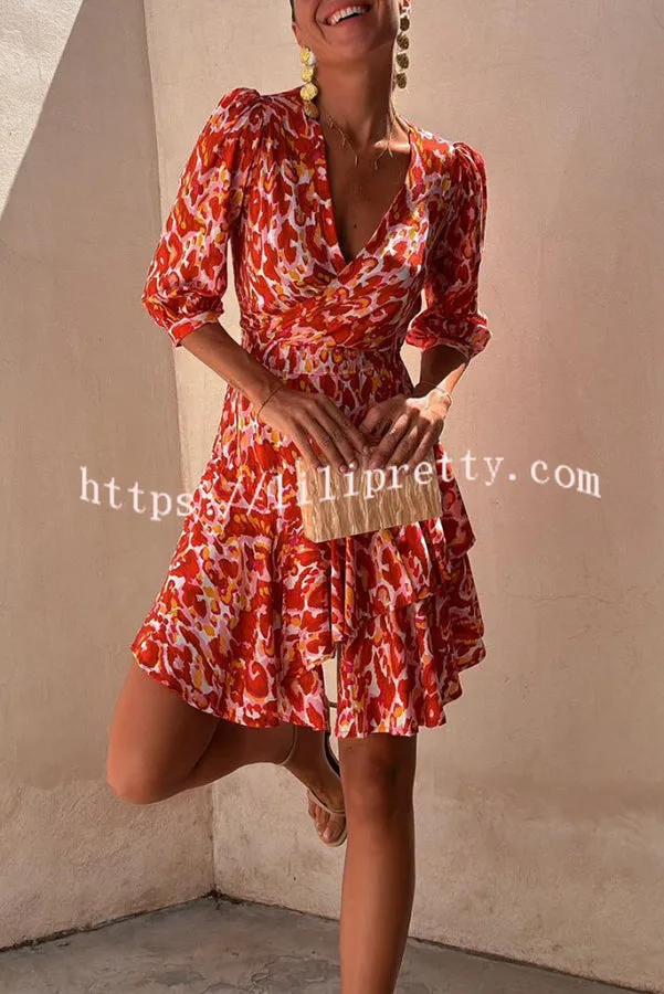 Vibrant Voyage Unique Print Half Sleeve Elastic Waist Tiered Mini Dress