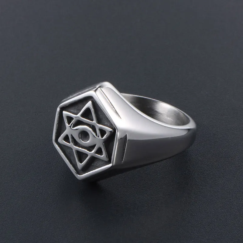 Vintage Star Custom Ring, Stylish Men's Bold Titanium Steel Band