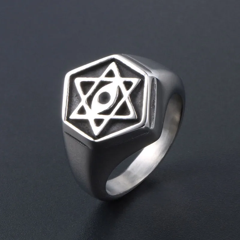 Vintage Star Custom Ring, Stylish Men's Bold Titanium Steel Band