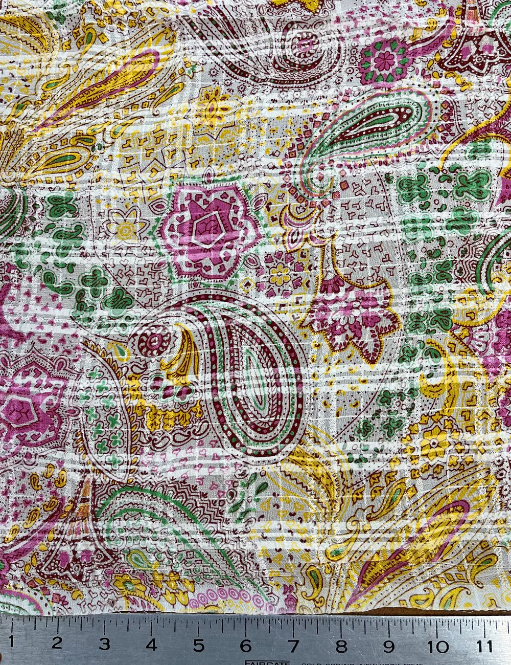 White & Colorful Paisley Print Sheer Textured Georgette Fabric - 3 yds