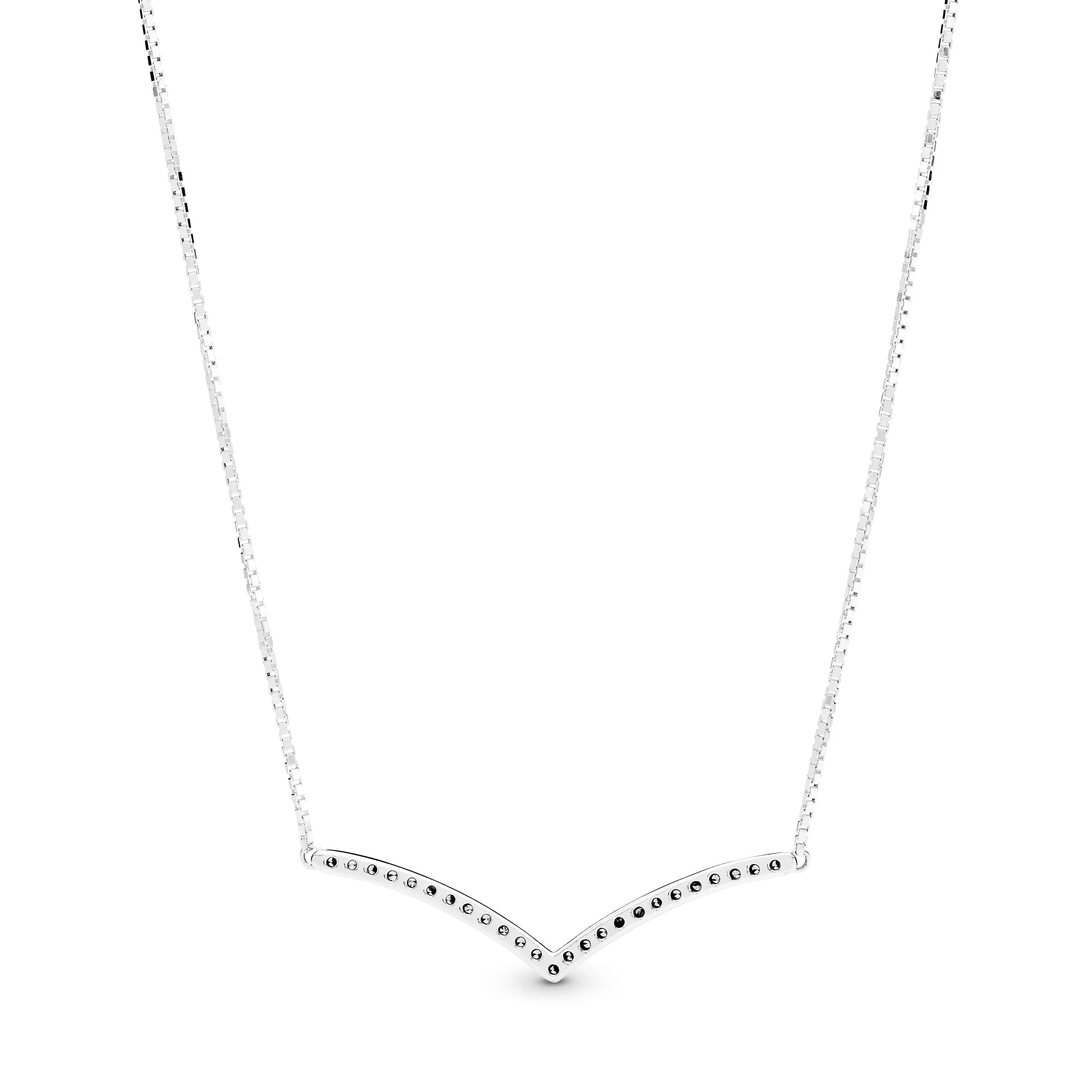 Wishbone silver collier with clear cubic zirconia