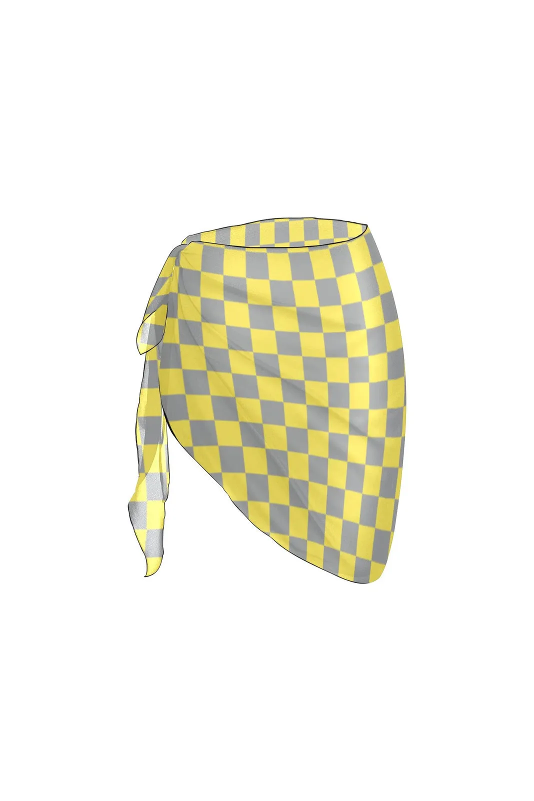 Yellow and Gray Checkered Beach Sarong Wrap