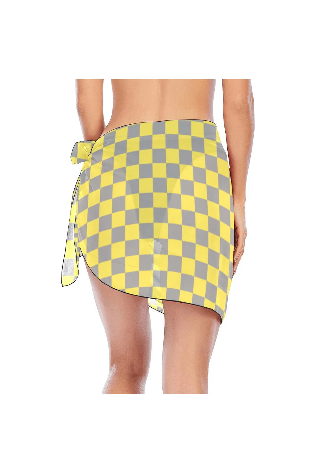 Yellow and Gray Checkered Beach Sarong Wrap