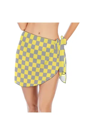 Yellow and Gray Checkered Beach Sarong Wrap