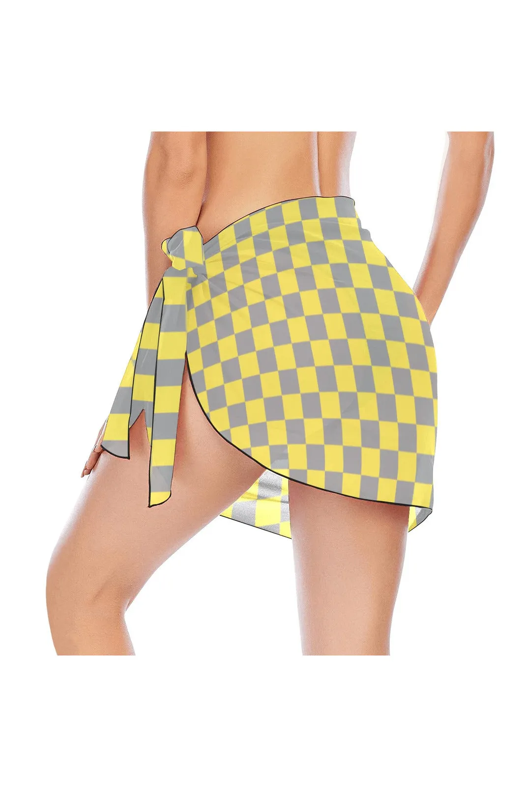 Yellow and Gray Checkered Beach Sarong Wrap