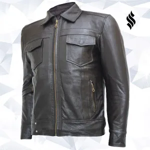 Zipper Men's Brown Leather Jacket - Top Notch